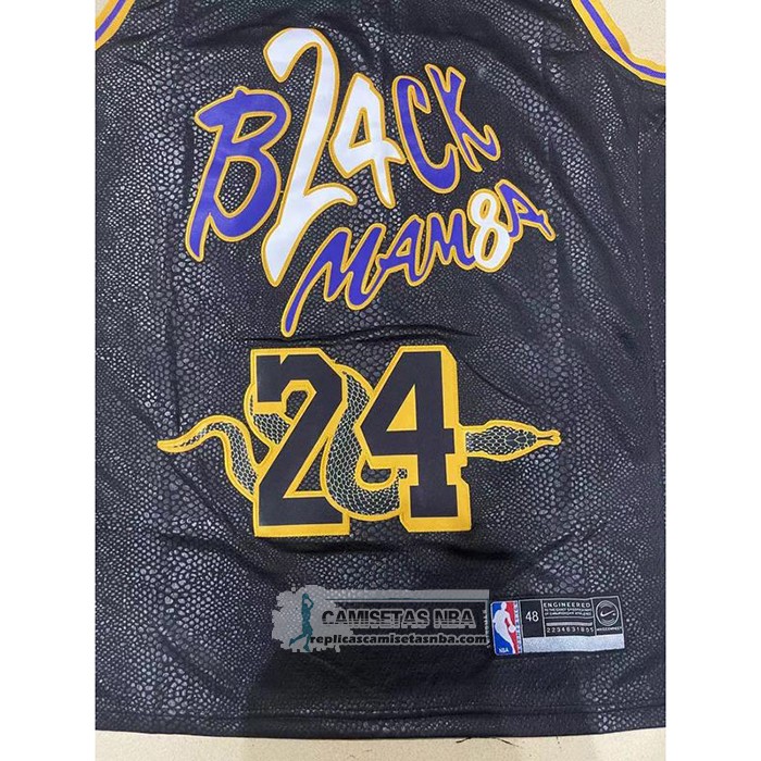 Camiseta Los Angeles Lakers Kobe Bryant NO 24 Black Mamba Snakeskin Negro